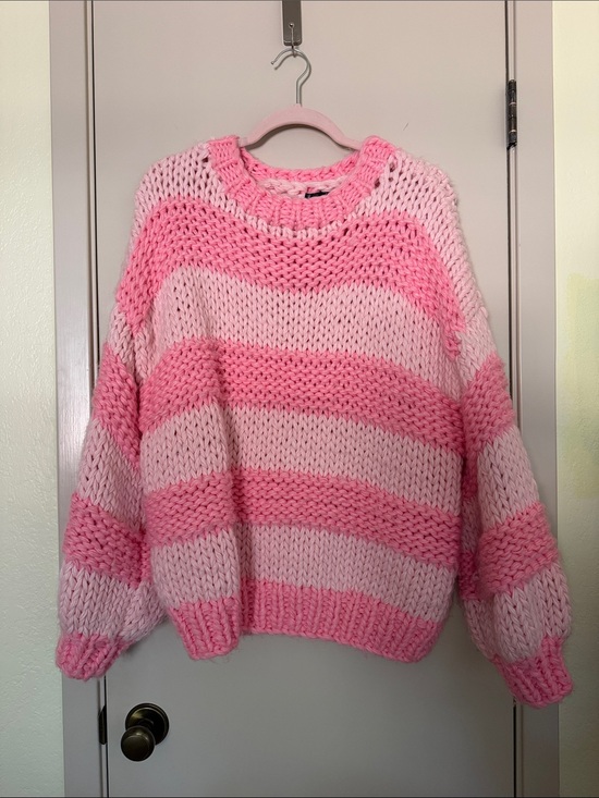 Missguided + Sweaters - Missguided + Oversized Pink Striped Chunky Knit Sweater